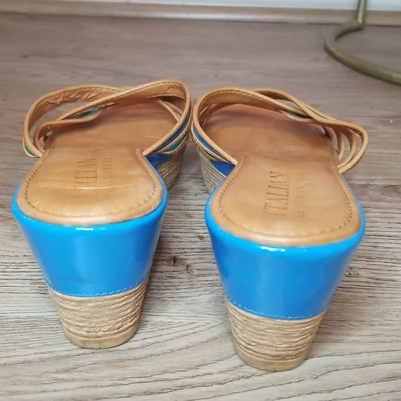 Italian Shoe Makers Womens Open Toe Slide On Top Strap Wedge Heel Sandals - Picture 4 of 11